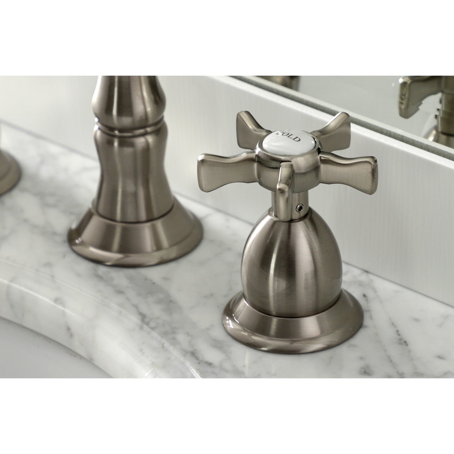 Kingston Heirloom KS1978NX - Hamilton Two-Handle 3-Hole Deck Mount Widespread Bathroom Faucet with Brass Pop-Up, Brushed Nickel — thumbnail 2